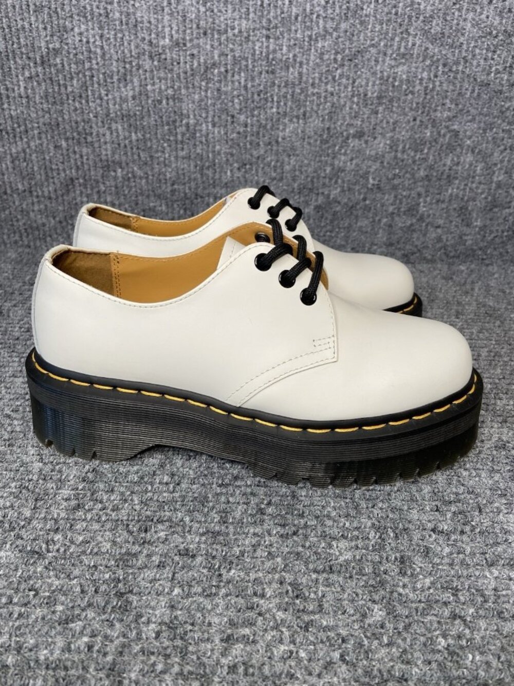 DR. MARTENS 1461 Quad Platform Shoes Oxford White Smooth Leather W US 8 Men 7